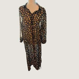 Express NWT Floral Sheer Button Down Maxi Shirt Dress Black Orange Yellow M